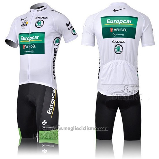 2011 Abbigliamento Ciclismo Europcar Lider Verde e Bianco Manica Corta e Salopette